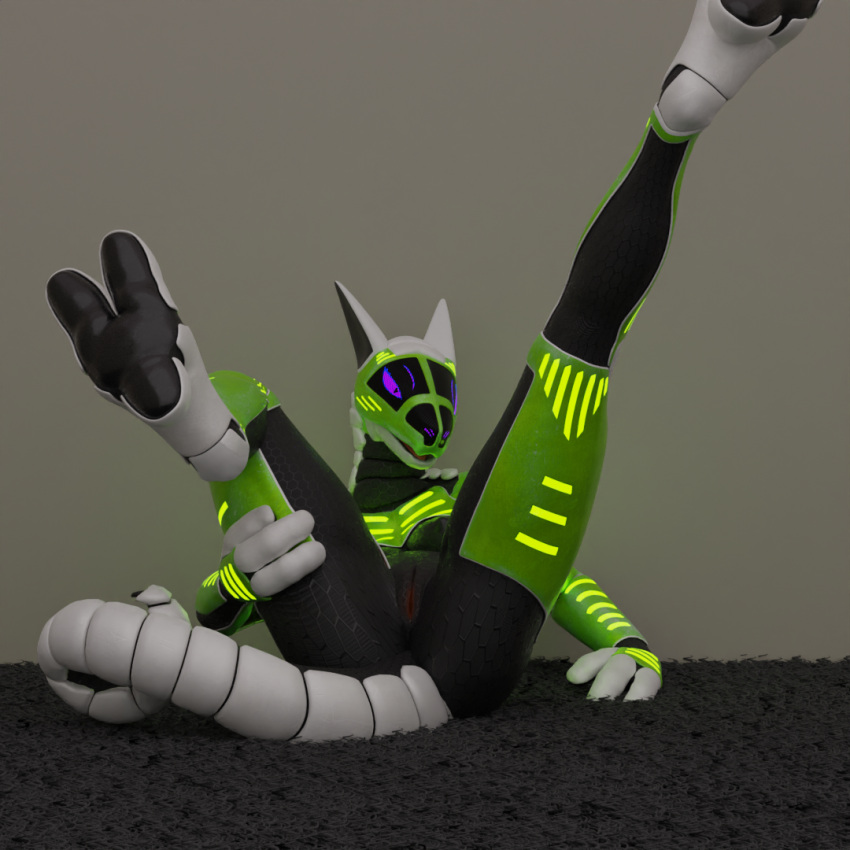 1:1 2_toes against_surface against_wall anthro avatheavali bedroom_eyes black_body black_breasts black_butt blender_(software) blender_cycles breasts butt carpet cynthia_(furromantic) detailed_background feet female genitals glowing glowing_body glowing_genitalia glowing_pussy green_body grey_carpet hand_on_ground hand_on_leg hand_on_own_leg hand_on_own_thigh hand_on_thigh humanoid inviting looking_at_viewer lying narrowed_eyes on_back one_leg_up open_mouth presenting presenting_pussy purple_eyes pussy raised_leg screen screen_face seductive solo spread_legs spreading synth_(vader-san) synthetic tail tail_curl toes white_body white_wall