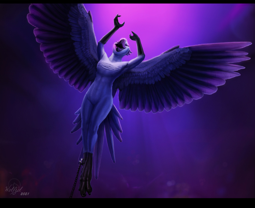 anthro arms_bent avian bird blue_macaw blue_sky_studios eyes_closed feathers hi_res jewel_(rio) rio_(series) singing solo spread_wings tail_feathers wings wolfzol