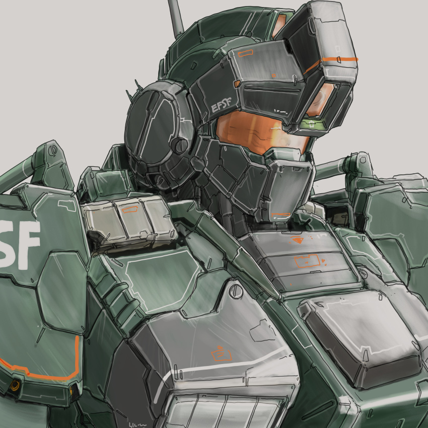 earth_federation earth_federation_space_forces gm_sniper_custom gundam highres kuroneko_koubou machinery mecha mobile_suit mobile_suit_gundam_variations_(msv) no_humans portrait radio_antenna robot roundel science_fiction sketch upper_body