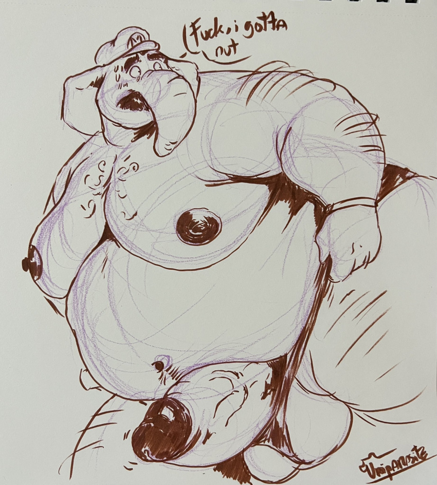 2023 anthro balls belly big_nipples bodily_fluids body_hair chest_hair clothing elephant elephant_mario elephantid english_text erection facial_hair genitals hi_res in_rut ineffective_clothing looking_back male mammal mario_bros monochrome moobs mustache nintendo nipples obese obese_anthro obese_male overweight overweight_anthro overweight_male penis poking_out proboscidean proboscis_(anatomy) sketch solo super_mario_bros_wonder sweat sweatdrop text thick_penis thick_thighs tight_underwear trunk_(anatomy) undressing uniparasite