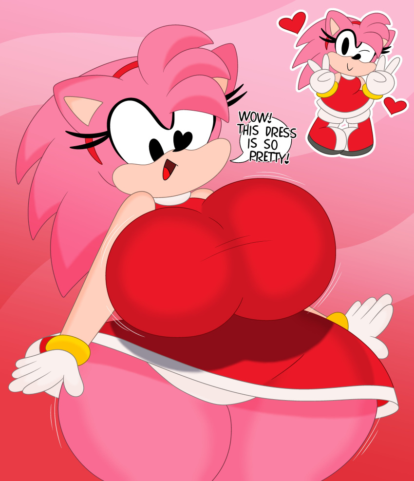 2023 3barts absurd_res accessory alternate_costume amy_rose anthro big_breasts black_pupils bouncing_breasts breast_jiggle breasts classic_amy_rose classic_sonic_(universe) clothing curvaceous curvy_figure dialogue digital_drawing_(artwork) digital_media_(artwork) dress english_text eulipotyphlan eyelashes female fingers fur gloves hair hair_accessory hairband handwear hedgehog hi_res hourglass_figure huge_breasts jiggling mammal motion_lines multicolored_body multicolored_fur open_mouth panties panty_shot pink_body pink_fur pink_hair pupils sega simple_background small_waist smile solo sonic_the_hedgehog_(series) tan_body tan_fur text thick_thighs thigh_jiggle tongue two_tone_body two_tone_fur underwear voluptuous white_clothing white_panties white_underwear wide_hips