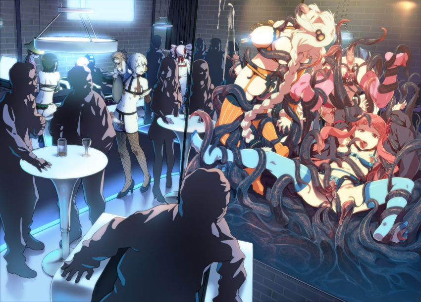 6+boys 6+girls ass black_footwear blue_thighhighs blunt_bangs braid breasts brown_hair character_request closed_eyes cum cup detached_sleeves drill_hair ejaculation flat_chest futanari hair_ornament hat high_heels indoors kizuna_akari kotonoha_akane large_breasts long_hair multiple_boys multiple_girls open_mouth orange_thighhighs penis red_hair small_breasts standing table takemura_sessyu tentacle_pit tentacle_sex tentacles thighhighs tsuina-chan tsukuyomi_ai twin_braids very_long_hair vocaloid voiceroid