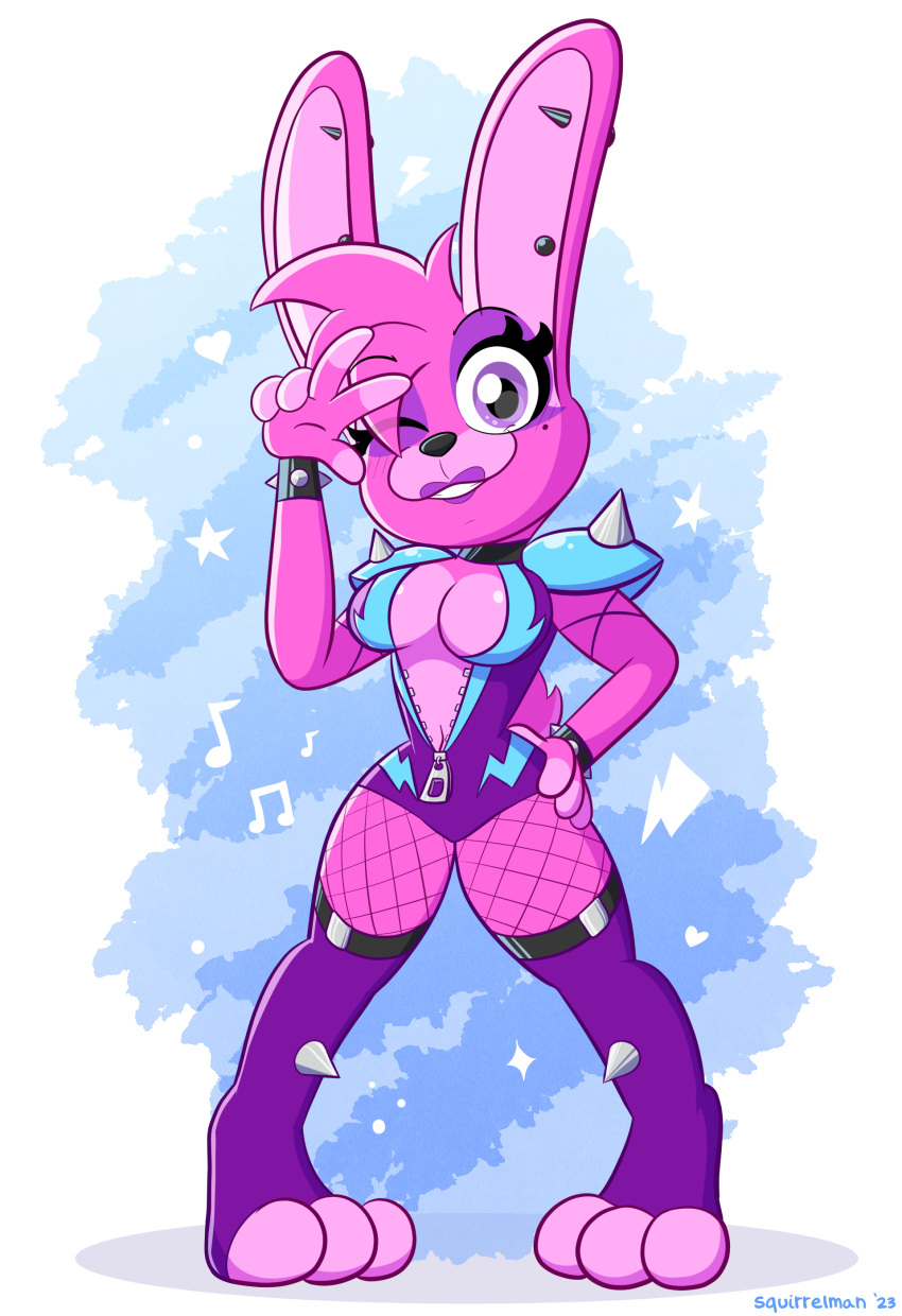&lt;3 5_fingers absurd_res animatronic anthro arm_bent arm_strap arm_wrapping armband armor armwear big_breasts big_feet black_nose blush blush_lines bodysuit bonnet_(fnafsl) bracelet breasts clothed clothing digital_media_(artwork) ear_piercing eyebrow_through_hair eyebrows eyelashes eyelashes_through_hair eyeliner facial_markings feet female finger_markings fingers fishnet fishnet_clothing fishnet_leggings fishnet_legwear fishnet_thigh_highs five_nights_at_freddy's footwear freddy_in_space_3 fur gesture glamrock_bonnet_(fnaf) hair hand_on_hip head_markings head_tuft hi_res jewelry jumpsuit lagomorph leather leather_clothing leg_strap leggings legwear leporid lightning_bolt lipstick long_ears looking_at_viewer machine makeup mammal markings mole_(marking) multicolored_body multicolored_fur musical_note navel one_eye_closed one_piece_suit open_clothing open_shirt open_topwear paws piercing pink_body pink_fur pink_inner_ear pose punk purple_eyeliner purple_eyes rabbit rabbit_ears robot rocker rockstar scottgames scut_tail shadow shirt short_tail shoulder_pads simple_background sister_location skinsuit smile smiling_at_viewer solo spiked_armband spiked_bracelet spiked_shoulder_pads spikes squirrelman star stockings straps suggestive_clothing suggestive_topwear tail teeth thick_thighs tight_clothing toeless_footwear toeless_legwear toeless_stockings toes topwear translucent translucent_hair tuft two_tone_body two_tone_face two_tone_fur v_sign wink winking_at_viewer wristband zipper zipper_down zipper_jumpsuit