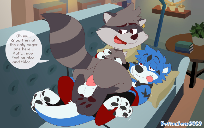 absurd_res anthro awtter awtter_(species) battouga-sharingan duo genitals hi_res male male/male mammal mustelid otter paws penetration penis procyonid raccoon renaldo_raccoon sex tiny_toons_looniversity tongue warmers