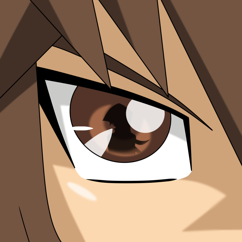 1boy 1girl brown_eyes brown_hair close-up couple eye_focus eye_reflection hair_between_eyes highres jetix-chick looking_at_another non-web_source reflection self-upload tenjouin_asuka yu-gi-oh! yu-gi-oh!_gx yuuki_juudai