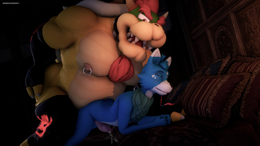 16:9 2022 3d_(artwork) 4k absurd_res anal anal_penetration animal_genitalia animal_penis anthro areola artist_name bed bedroom belly biceps blue_body blue_fur blue_hair bodily_fluids body_hair bowser canid canine canine_genitalia canine_penis canis chest_hair claws clothing cum cumshot darkflash23 detailed_background digital_media_(artwork) domestic_dog duo ejaculation erection eyes_closed fingerless_gloves fingers fur furniture genital_fluids genitals gloves green_body green_scales hair hand_on_hip hand_on_own_hip handwear hi_res horn husky inside koopa legwear male male/male mammal mario_bros mature_anthro mature_male mostly_nude multicolored_body multicolored_fur multicolored_scales musclegut nintendo nipple_piercing nipple_ring nipples nordic_sled_dog nude on_bed open_mouth pecs penetration penis piercing red_eyes red_hair reptile ring_piercing scales scalie scarf sex sharp_teeth short_hair smile source_filmmaker spitz tan_body tan_scales teeth thigh_highs two_tone_body two_tone_fur watermark white_body white_fur widescreen yellow_body yellow_scales