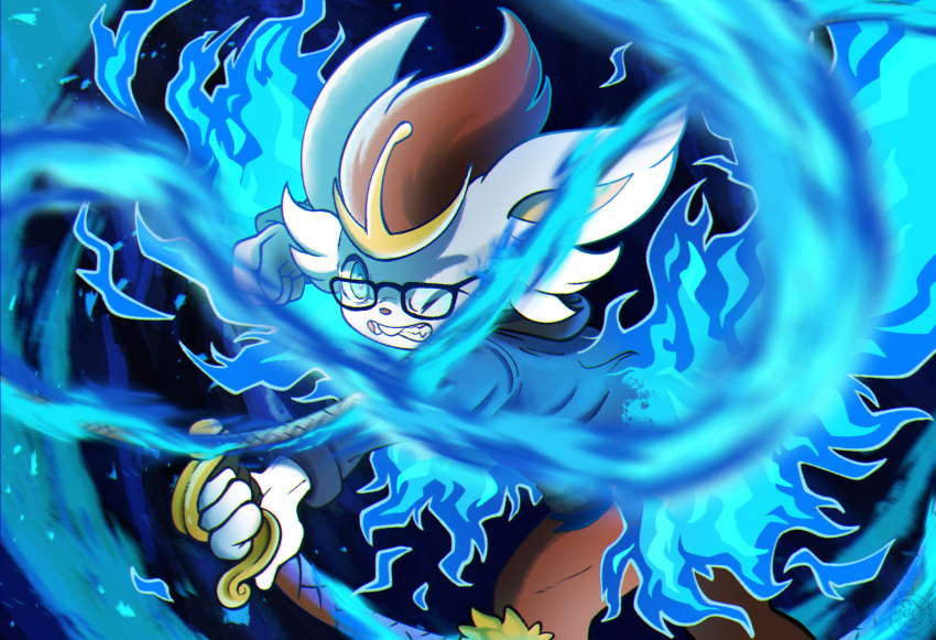 absurd_res angry blue blue_fire cinderace colored_fire fan_character fire generation_8_pokemon hi_res illustration invalid_tag nintendo ouroborotter pokemon pokemon_(species) pokemon_mystery_dungeon pokemon_oc whip