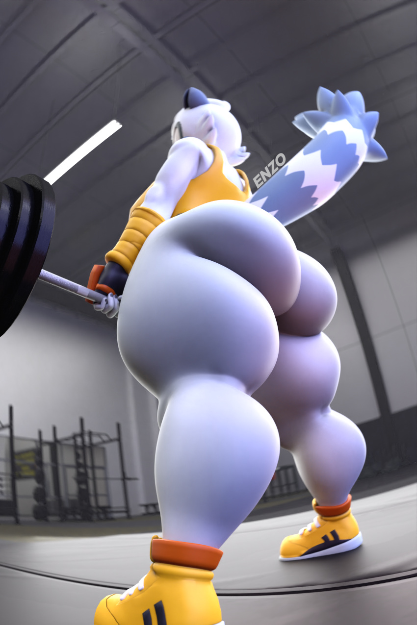 2023 3d_(artwork) absurd_res anthro armband big_butt bigdogenzo blender_(software) blender_cycles bottomless bottomless_female butt clothed clothing deadlift digital_media_(artwork) exercise female footwear fur gloves gym gym_clothing hair half_naked handwear hi_res huge_butt idw_publishing legwear lemur mammal mobian_lemur multicolored_tail pattern_clothing pattern_legwear primate raised_tail sega shirt shoes solo sonic_the_hedgehog_(comics) sonic_the_hedgehog_(idw) sonic_the_hedgehog_(series) standing strepsirrhine striped_clothing striped_legwear stripes tail tangle_the_lemur tank_top thick_thighs topwear watermark weightlifting white_body white_fur workout