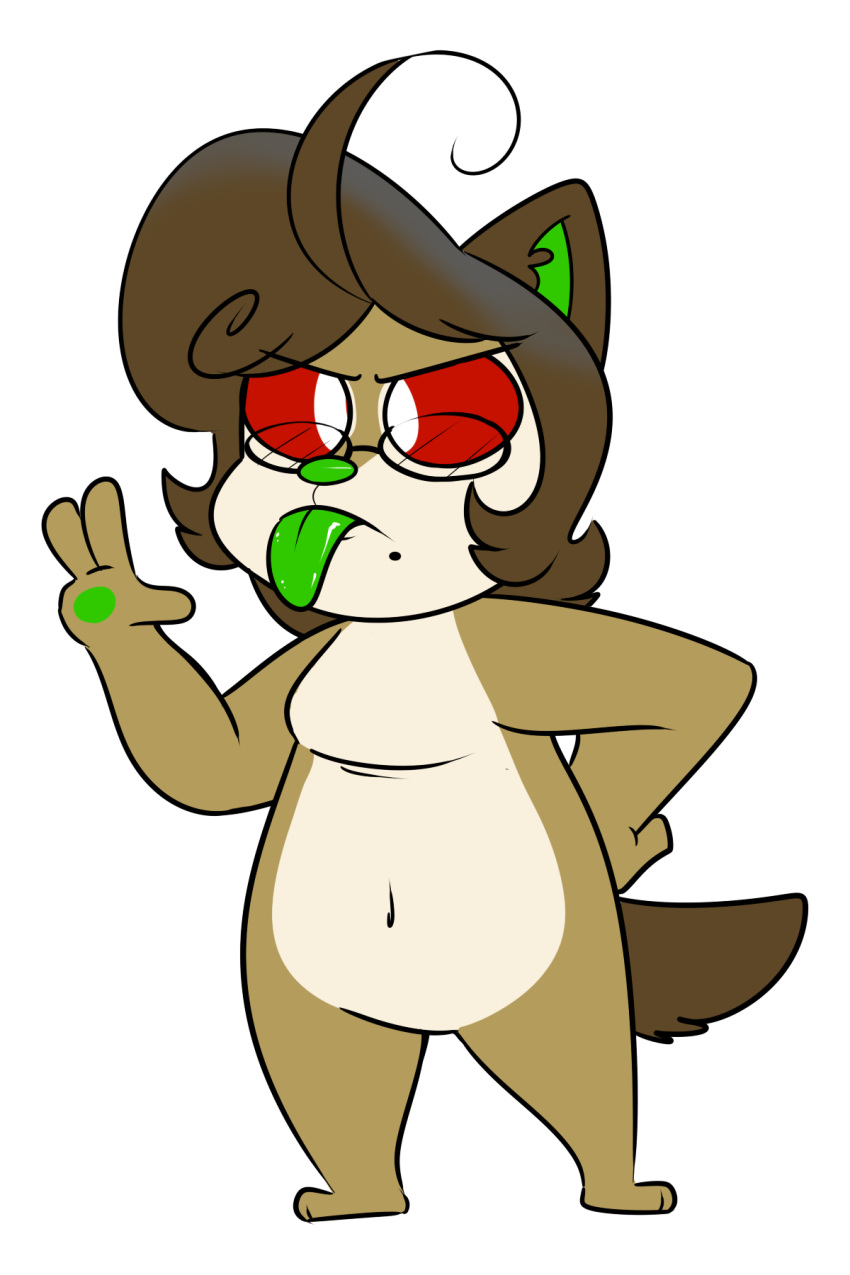 2016 3_fingers alpha_channel anthro biped breasts brown_body brown_fur brown_hair brown_tail chokovit_(artist) colored digital_drawing_(artwork) digital_media_(artwork) eyewear eyewear_only featureless_breasts feet female fingers fur glasses glasses_only green_inner_ear green_nose green_pawpads green_tongue hair hand_on_hip hi_res mammal mole_under_mouth naturally_censored navel nude pawpads red_sclera rodent round_glasses simple_background solo species_request tail tongue tongue_out transparent_background white_eyes