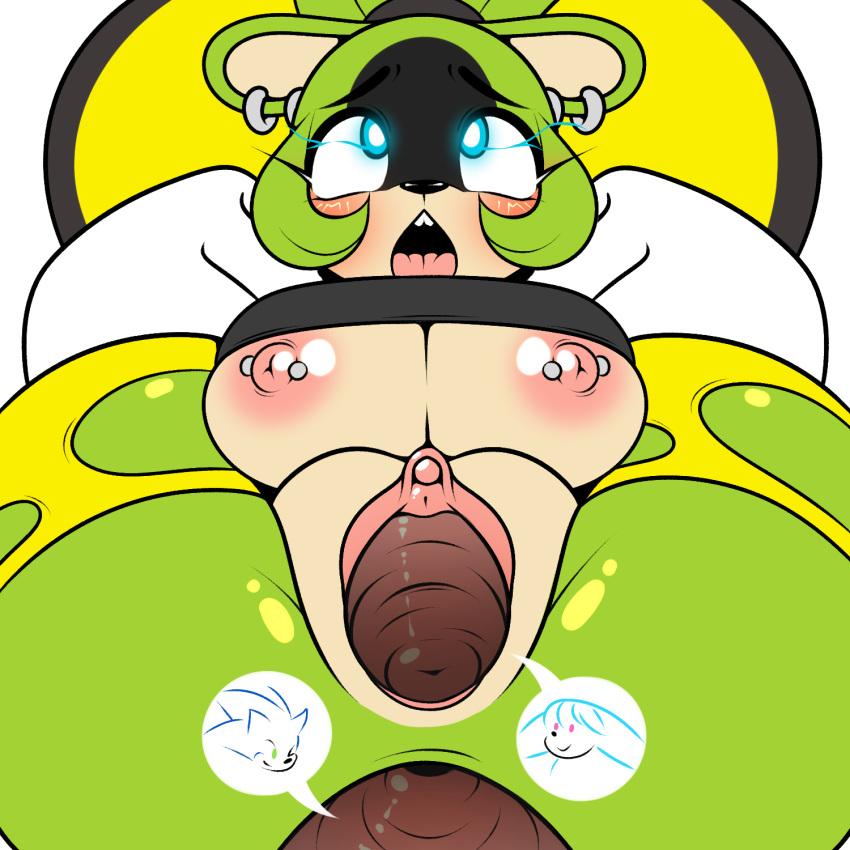 ahegao anal anal_penetration anonymous_artist anthro blue_eyes blush breasts clothing ear_piercing female fur genitals green_body green_fur green_hair group group_sex hair hi_res idw_publishing invisible_penis kitsunami_the_fennec looking_pleasured male male/female nipple_piercing nipples penetration piercing punk pussy sega sex sonic_the_hedgehog sonic_the_hedgehog_(comics) sonic_the_hedgehog_(idw) sonic_the_hedgehog_(series) surge_the_tenrec threesome tongue tongue_out torn_clothing trio vaginal vaginal_penetration