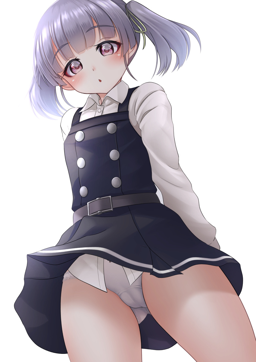 2girls absurdres ass_visible_through_thighs brown_eyes cameltoe collared_shirt dress dress_shirt from_below grey_hair highres kantai_collection makura_(y_makura) multiple_girls ooshio_(kancolle) ooshio_kai_ni_(kancolle) panties pantyshot pinafore_dress shirt short_twintails sleeveless sleeveless_dress twintails underwear white_panties white_shirt