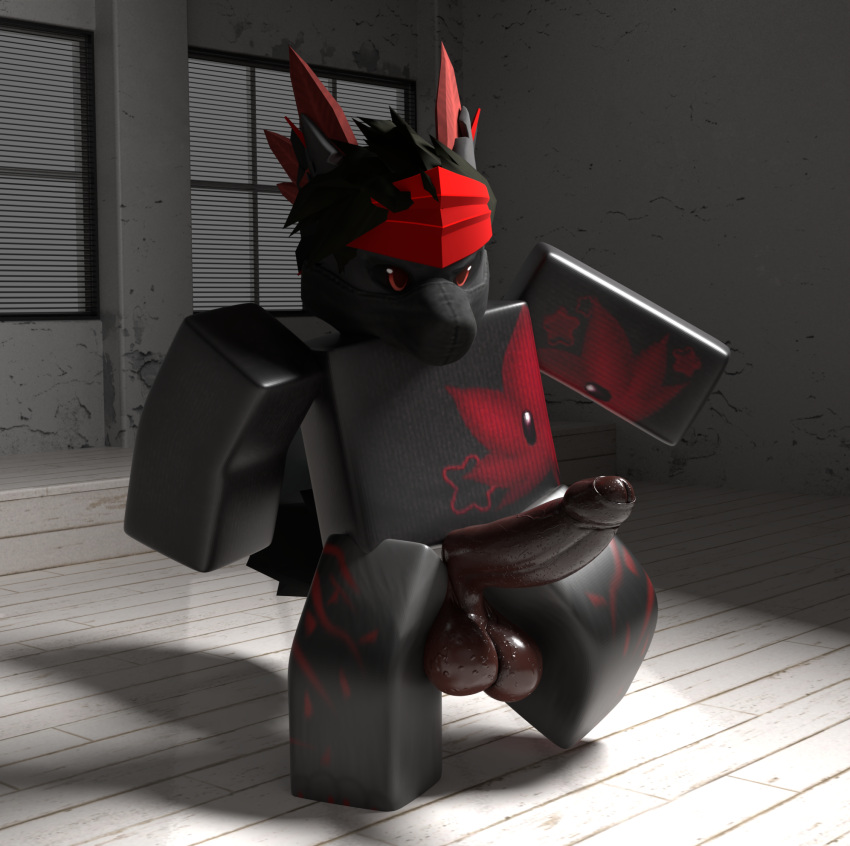 akaritheyeen anthro balls big_penis bodily_fluids confusion erection expansion genital_expansion genitals growth growth_pills hi_res humanoid_genitalia lamp male mask penis roblox robloxian saggy_balls solo stage_light startled sweat sweaty_balls sweaty_genitalia sweaty_penis