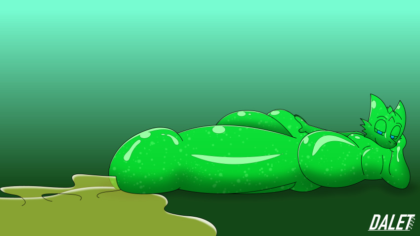 absurd_res anthro balls bedroom_eyes belly big_balls big_belly big_penis blue_eyes bodily_fluids daletfours dominant dragon genital_fluids genitals glistening glistening_body goo_creature goo_dragon gradient_background green_body hand_on_leg hand_on_own_leg hand_on_own_thigh hand_on_thigh hi_res honeydew_(daletfours) huge_balls huge_penis hyper hyper_balls hyper_genitalia hyper_penis looking_at_viewer lying male moobs narrowed_eyes on_side overweight overweight_male peeing penis seductive simple_background smile solo urine urine_pool