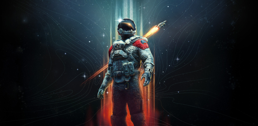 1boy absurdres astronaut helmet highres official_art solo spacecraft spacesuit standing star_(sky) starfield