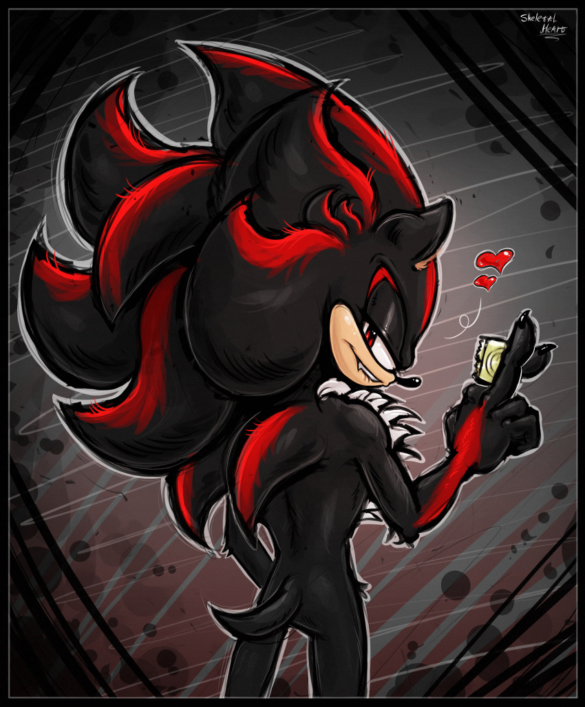 animated anthro balls black_body black_fur black_nose claws condom eulipotyphlan fur genitals hedgehog hi_res male mammal nude penis red_eyes red_stripes sega sexual_barrier_device shadow_the_hedgehog simple_background skeletalheart sketch smile solo sonic_the_hedgehog_(series) stripes teeth wearing_condom