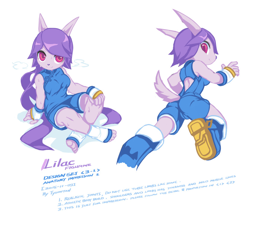 2015 absurd_res anthro aquatic_dragon athletic athletic_female bodily_fluids boots breath_cloud clothing dragon female footwear freedom_planet freedom_planet_2 galaxytrail hair hi_res horn looking_at_viewer marine purple_eyes purple_hair reference_image sash_lilac simple_background sitting sitting_on_ground solo sweat tail text tysontan white_background
