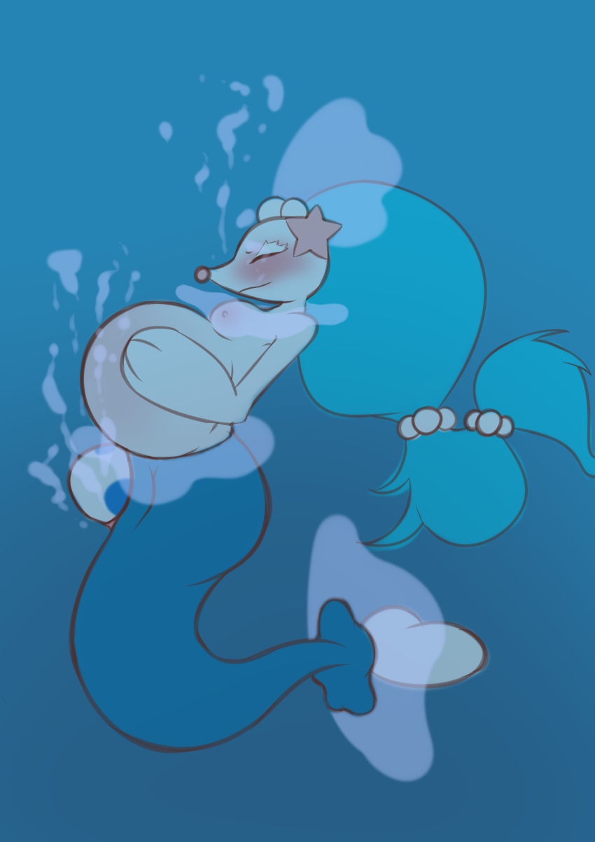 absurd_res anthro belly big_belly birth clothed clothing contraction darlondemonic egg female generation_7_pokemon hi_res marine merfolk mermaid_tail nintendo oviposition partially_clothed pokemon pokemon_(species) pregnant pregnant_female primarina push pushing solo split_form