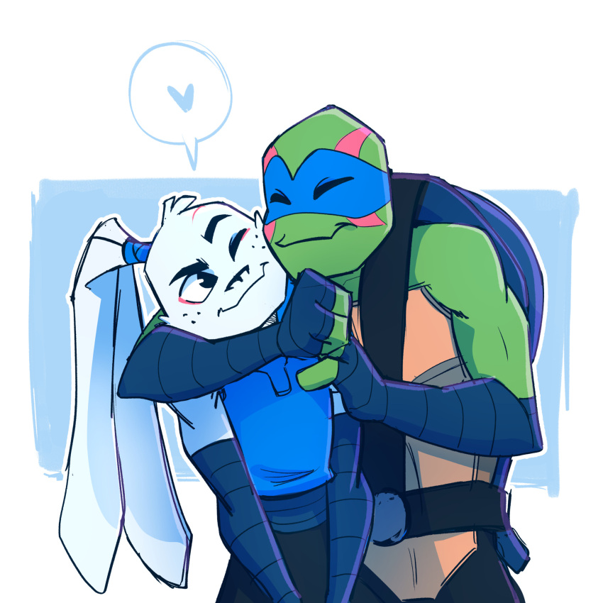 &lt;3 duo embrace eyes_closed hi_res hug lagomorph leonardo_(tmnt) leporid male male/male mammal miyamoto_usagi rabbit reptile rise_of_the_teenage_mutant_ninja_turtles romantic scalie smile teenage_mutant_ninja_turtles turtle unknownplants usagi_yojimbo