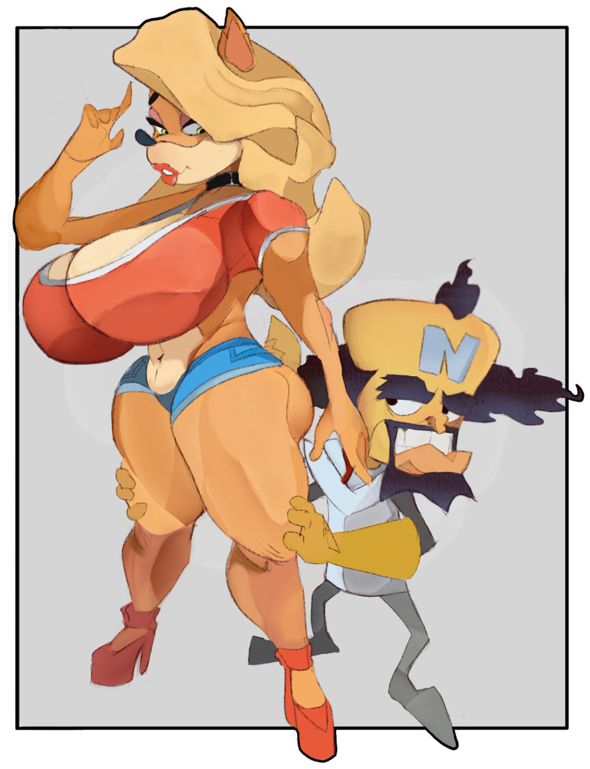 activision anthro big_breasts breasts butt crabtopus crash_bandicoot_(series) doctor_neo_cortex duo female fur hi_res huge_breasts human larger_female male male/female mammal size_difference smaller_male tawna_bandicoot thick_thighs