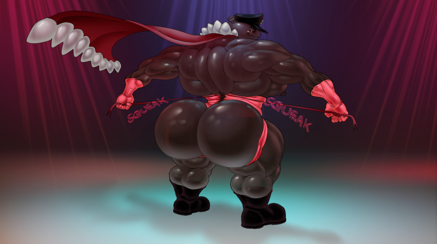 2023 animate_inanimate balloon balloon_humanoid big_butt big_muscles black_clothing black_hat black_headwear blush boots butt butt_focus cape clothing footwear glistening glistening_body glistening_butt grey_body grey_butt grey_nipples half-closed_eyes hat headgear headwear hi_res huge_butt huge_muscles humanoid inflatable living_balloon living_inflatable looking_back male muscular muscular_humanoid muscular_male narrowed_eyes nipples not_furry onomatopoeia silversketch smile solo sound_effects standing text unusual_anatomy unusual_nipples