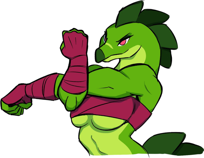 amazon anthro arm_wraps back_plates bandeau breasts breccia bust_portrait chest_wraps clenched_fists clenched_hands clothing digitalkaiju dinosaur dinozon_fury female flexing green_body green_scales muscular muscular_female ornithischian plates portrait red_eyes reptile scales scalie simple_background solo stegosaurian stegosaurus stretching thyreophoran topwear under_boob white_background wraps