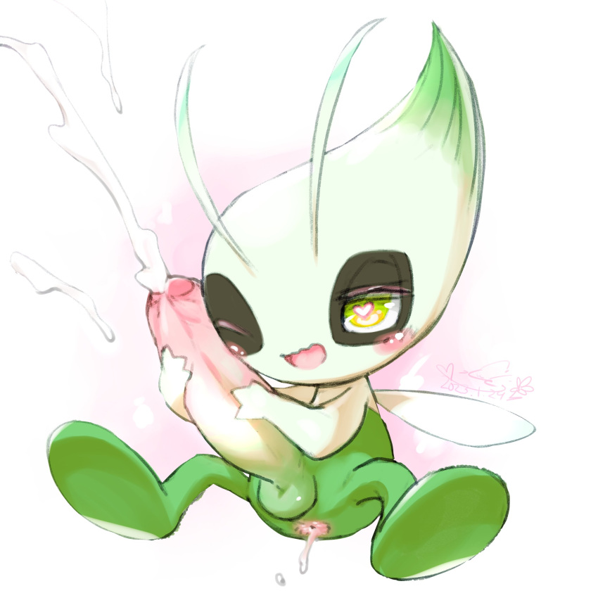 absurd_res antennae_(anatomy) anus balls big_head big_penis blush bodily_fluids celebi cotora cum cum_in_ass cum_inside cumshot ejaculation erection eye_markings featureless_feet feet foreskin front_view full-length_portrait generation_2_pokemon genital_fluids genitals green_eyes heart_catchlight hi_res huge_penis humanoid humanoid_genitalia humanoid_penis insect_wings legendary_pokemon looking_pleasured male markings masturbation nintendo nude nuzzling one_eye_closed open_mouth open_smile partially_retracted_foreskin penile penile_masturbation penis penis_nuzzling plantigrade pokemon pokemon_(species) portrait simple_background smile solo white_background wings