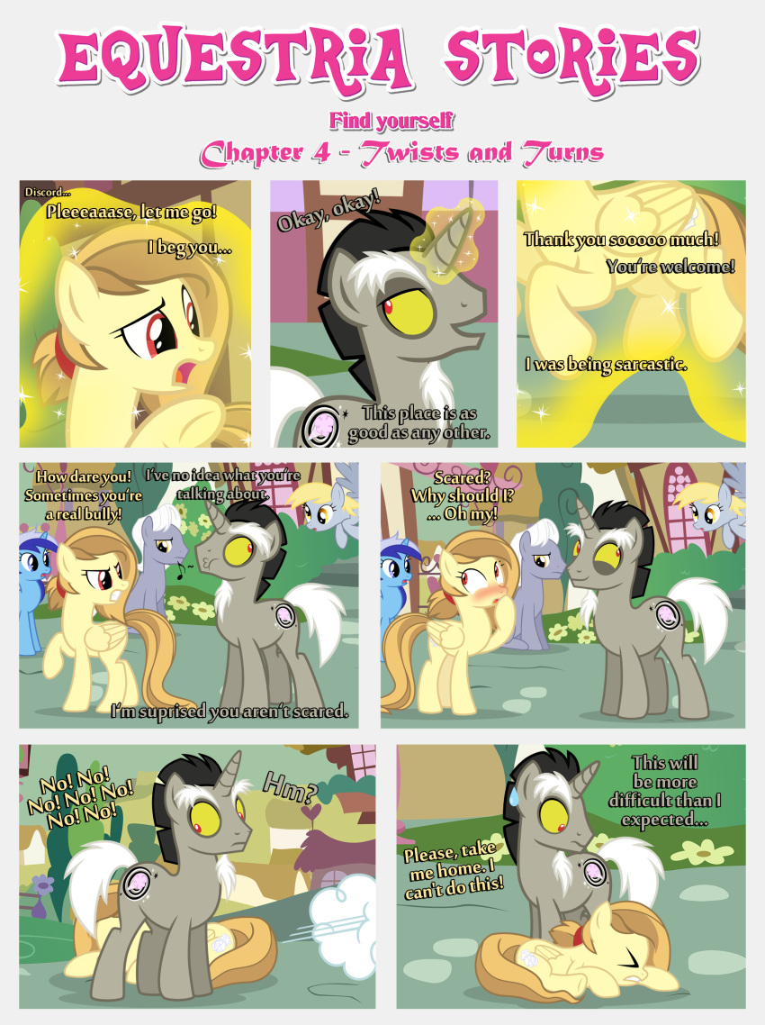 absurd_res alice_goldenfeather_(estories) angry black_border blush border building clenched_teeth cutie_mark derpy_hooves_(mlp) dialogue discord_(mlp) ears_up earth_pony embarrassed equid equine estories eyes_closed fake_cutie_mark fan_character female feral flower flying folded_wings friendship_is_magic frown glancing_back grass group hasbro hi_res hmm horn horse levitating levitation male mammal minuette_(mlp) musical_note my_little_pony nonchalant open_mouth pegasus plant pony ponyville realization scared smile speed_lines spread_wings teeth unicorn whistle whistling wings
