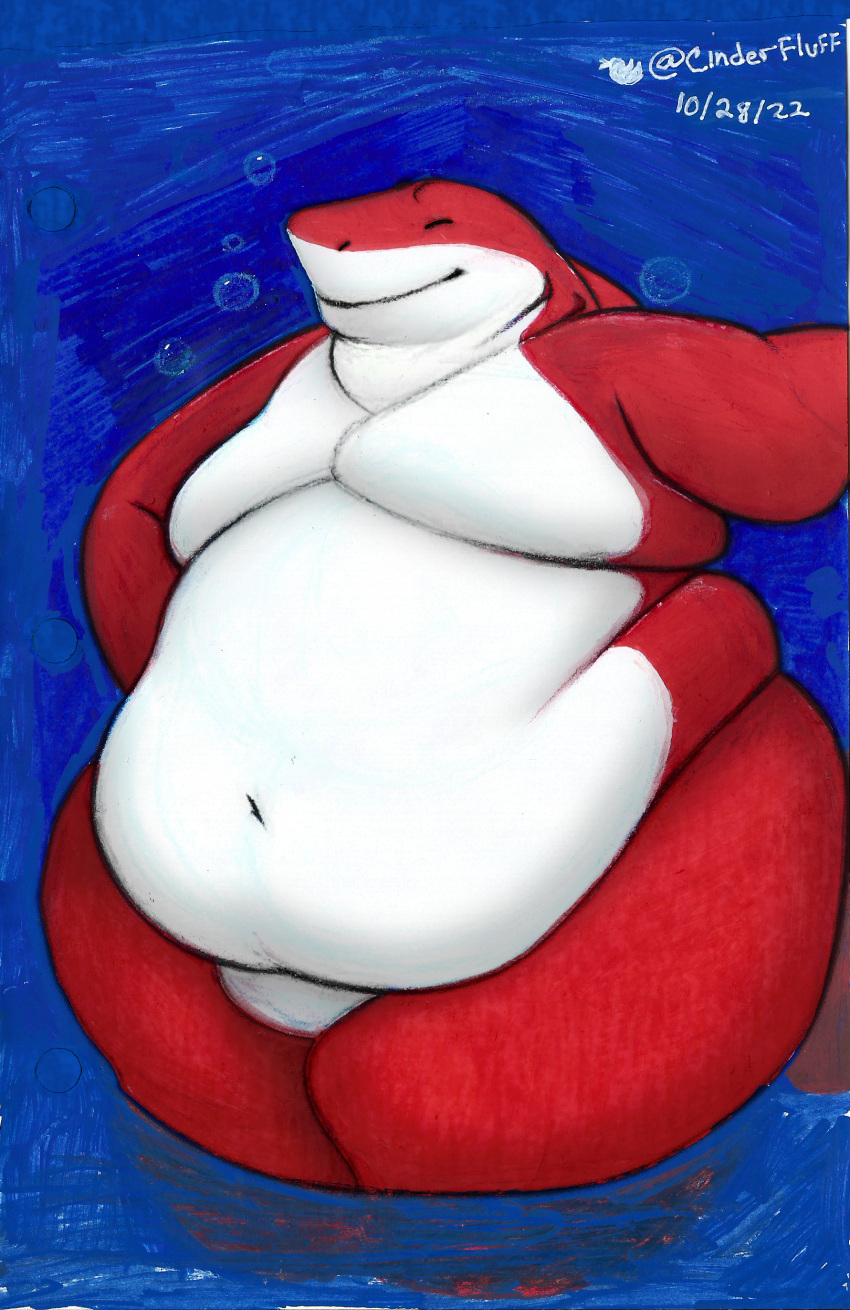 absurd_res belly big_(disambiguation) bubble chunky fish fluffy great_white heavy hi_res invalid_tag iron irongut marine middle morbid obese organs overweight red shark smile stomach thick tubby tum water