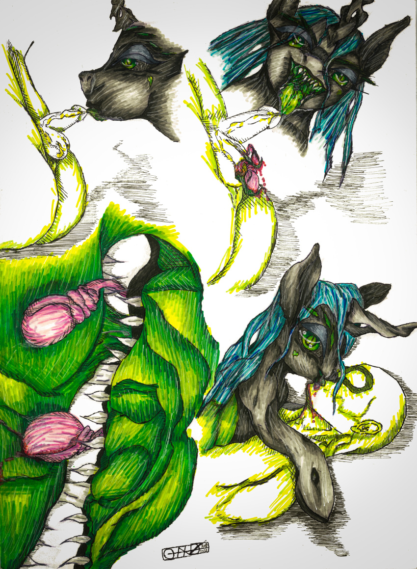 absurd_res anon anonymous_character arthropod blood blue_hair bodily_fluids castration changeling changeling_queen duo faceless_character faceless_male fangs_on_penis female feral friendship_is_magic genital_mutilation genital_torture genitals gore green_insides green_tongue hair hasbro heart_(marking) hi_res hole_(anatomy) huge_filesize human humanoid_genitalia humanoid_penis kissing male male/female mammal mutilation my_little_pony open_mouth penis queen_chrysalis_(mlp) quizaro sharp_teeth teeth tongue urethral urethral_tonguing