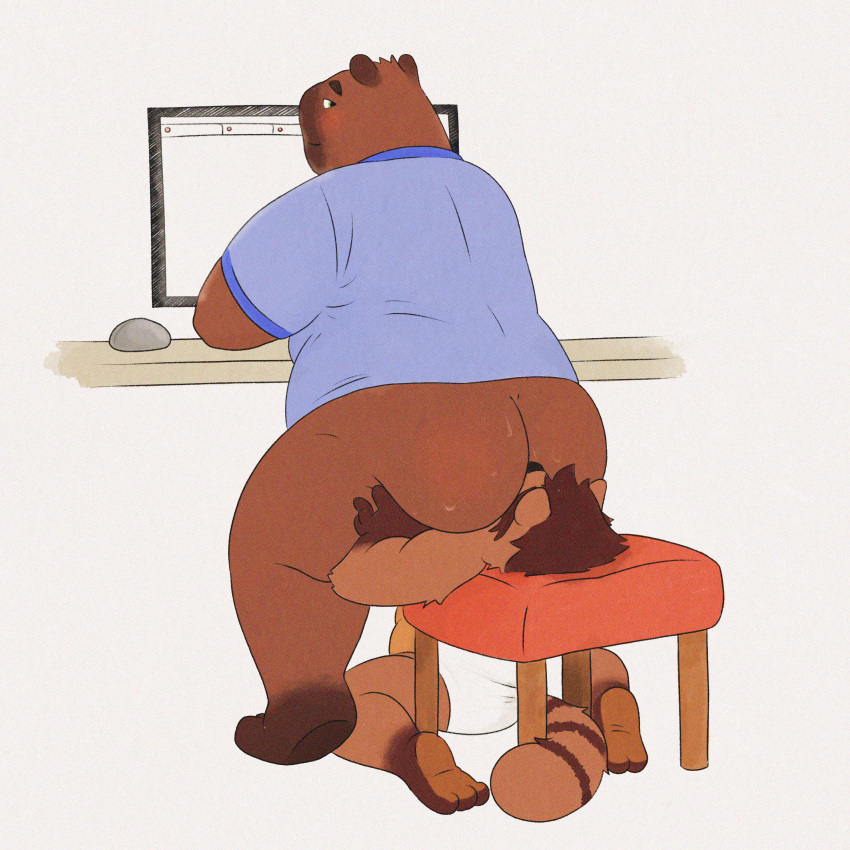 absurd_res anal anthro bodily_fluids butt butt_grab butt_sniffing capybara caviid chair duo facesit facesitting forced forced_oral forced_rimming furniture hand_on_butt hi_res inkyflush male male/male mammal musk musky_butt office oral overweight overweight_male procyonid raccoon rimming rodent sex simple_background sitting_on_another slightly_chubby sniffing sweat sweatdrop
