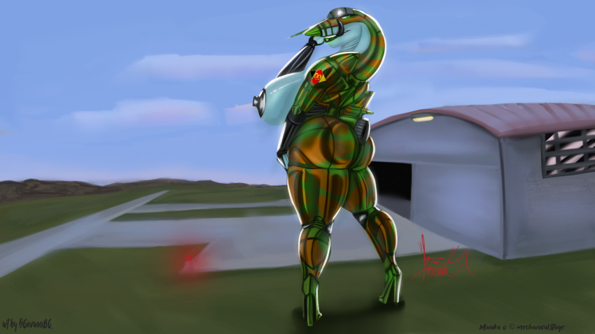 aircraft anthro biped breasts female giovannilol19 hangar hi_res large_female living_aircraft living_machine living_vehicle machine metallic_body nipples outside solo vehicle