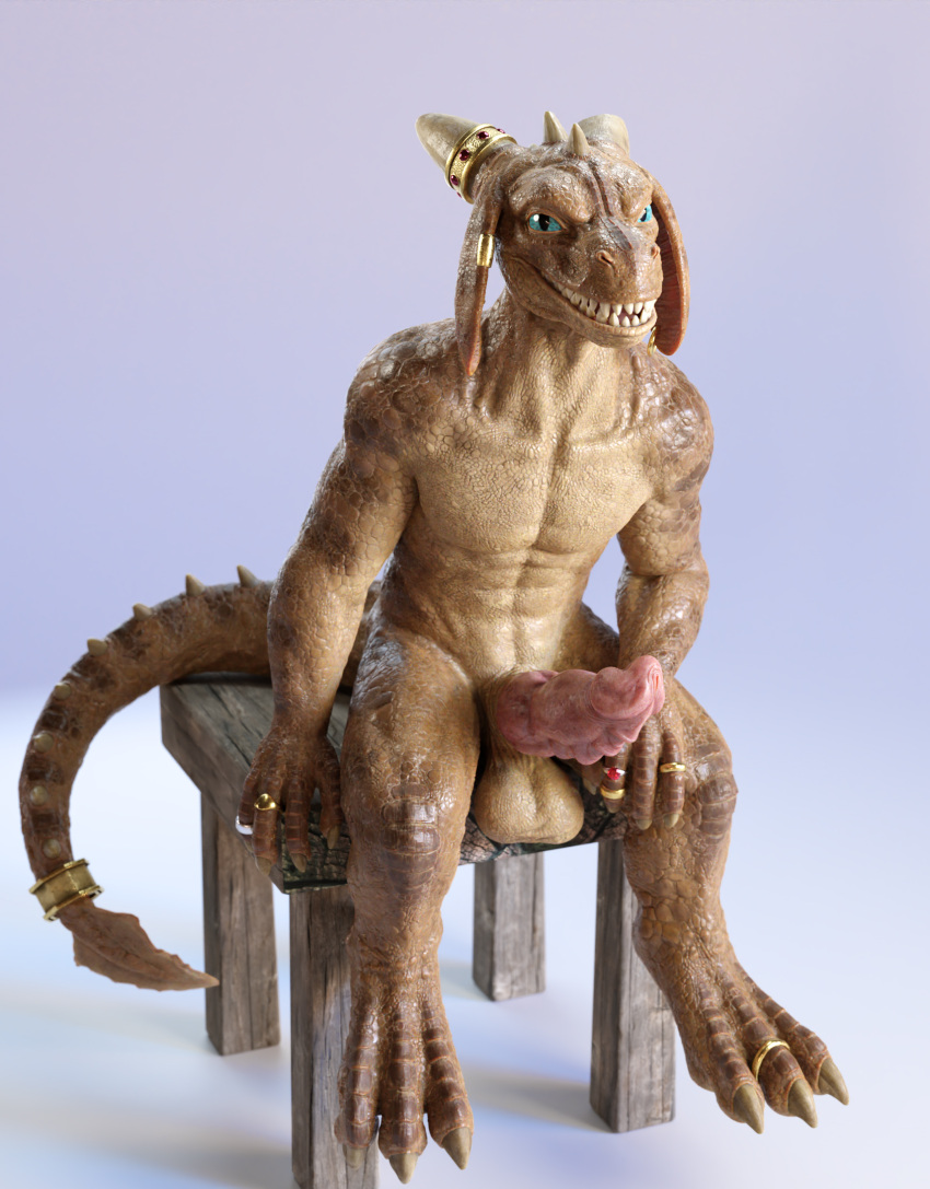 2_horns aquafreeze balls claws erection genitals hi_res horn kag_(aquafreeze) kobold male nude penis reptile scalie smile smiling_at_viewer solo spikes spikes_(anatomy) tail