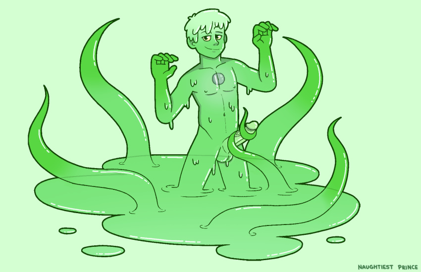 2023 bedroom_eyes digital_drawing_(artwork) digital_media_(artwork) feet genitals goo_creature goo_humanoid green_body green_skin hi_res hue_(theslimeguy) humanoid looking_at_viewer male melting narrowed_eyes naughty_prince not_furry penis puddle seductive shaded slim slime_core smile smug_face solo tentacles translucent translucent_body translucent_penis