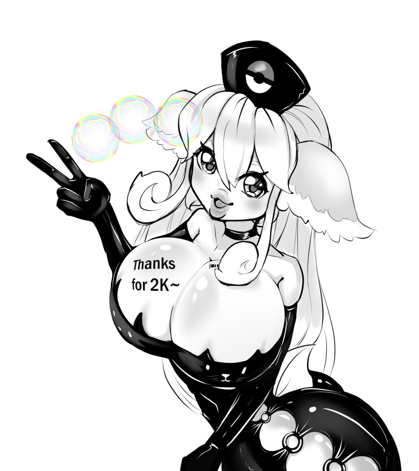 2023 5_fingers anthro audino barcode barcode_tattoo big_breasts bimbo_anthro bimbo_lip bimbovaporeon breast_implants breasts choker cleavage clothed clothing dress english_text female fingers generation_5_pokemon gesture greyscale hair hat headgear headwear healslut hi_res huge_breasts jewelry latex latex_clothing latex_dress latex_elbow_gloves lips long_hair looking_at_viewer monochrome necklace nintendo nurse_clothing nurse_hat nurse_headwear open_mouth pokemon pokemon_(species) pokemorph simple_background skimpy solo tattoo text text_on_body thick_lips v_sign white_background