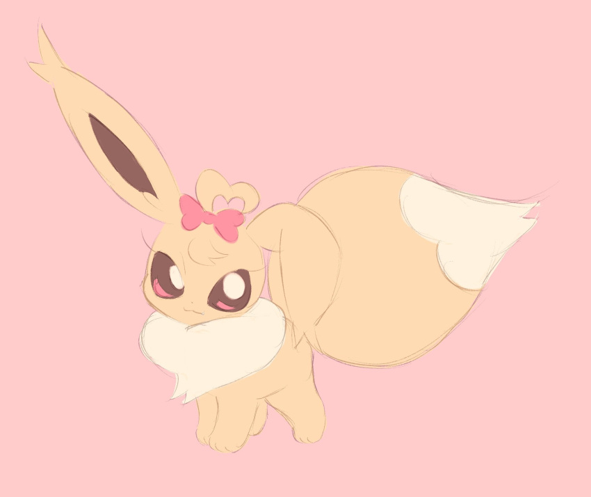 accessory bow_ribbon eevee female feral fur generation_1_pokemon hair_accessory hair_bow hair_ribbon hi_res labbit1337 nintendo pink_background pokemon pokemon_(species) ribbons simple_background solo tan_body tan_fur