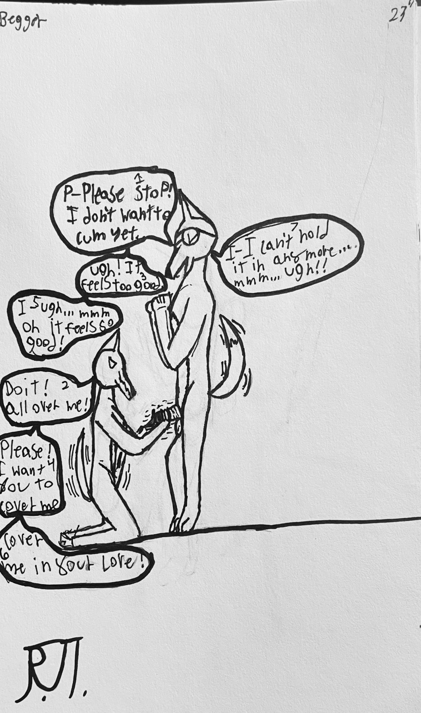 absurd_res anthro canid canine duo female fennec fox grey_fox hi_res kneeling kneeling_on_ground male male/female mammal orgasm_face speech_bubble tail tail_motion tailwag urocyon