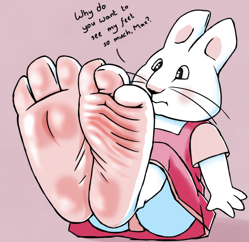3_toes anthro barefoot big_feet blush body_blush clothing dark_eyes dress feet female foot_blush foot_fetish foot_focus fur hi_res huge_feet kariii lagomorph leporid mammal paws pink_clothing pink_dress pink_soles rabbit ruby_(max_and_ruby) showing_feet simple_background soles solo toes unseen_character white_body white_fur wrinkled_feet wrinkled_soles wrinkles wrinkles_in_clothes