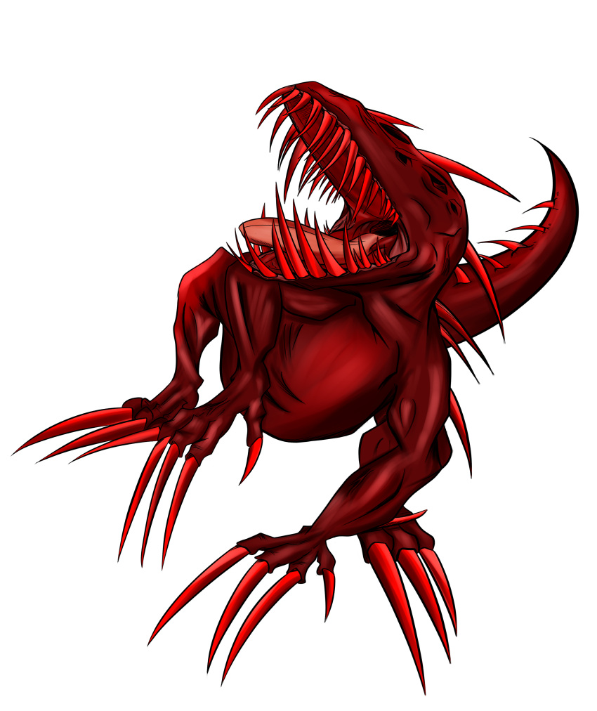 2015 4_fingers 4_toes absurd_res action_pose alpha_channel ambiguous_gender back_spikes claws colored digital_media_(artwork) digital_painting_(artwork) digitigrade eye_spots eyeless feet feral finger_claws fingers front_view gemodawn hairless hi_res mammal monster open_mouth pose quadruped red_body red_claws red_skin red_spikes red_teeth red_tongue scp-939 scp_foundation sharp_teeth simple_background solo spikes spikes_(anatomy) teeth toe_claws toes tongue transparent_background