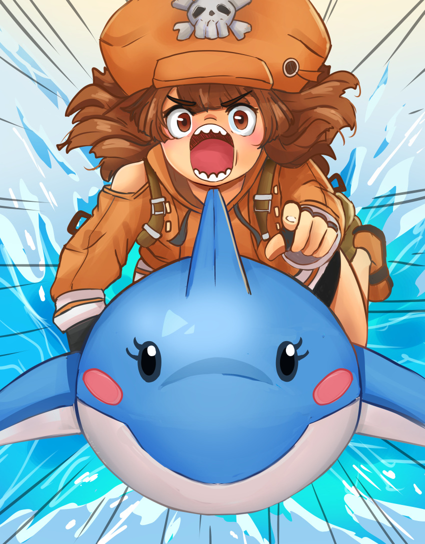 absurdres bag dolphin drawing guilty_gear guilty_gear_strive highres may_(guilty_gear) pirate shadowcero water