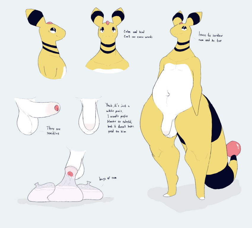 1_toe 2023 ampharos anthro arms_at_sides balls belly big_tail bodily_fluids condom cum cum_on_penis english_text erection fan_character filled_condom foreskin front_view game_freak generation_2_pokemon genital_fluids genitals half-closed_eyes hi_res humanoid_genitalia humanoid_penis itisd looking_ahead looking_at_viewer male model_sheet multicolored_body multiple_angles narrowed_eyes navel nintendo nude penis pokemon pokemon_(species) reference_image sexual_barrier_device shadow side_view slightly_chubby slightly_chubby_anthro slightly_chubby_male smile solo standing tail text thick_thighs tied_condom two_tone_body white_balls white_body white_foreskin white_penis yellow_body