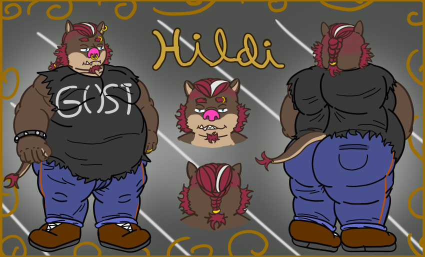 anthro belly big_butt butt chubby_anthro chubby_male clothed clothing digital_media_(artwork) hair hi_res hildi_(red_panda_mirr) male mammal moobs overweight overweight_anthro overweight_male red_panda_mirr reference_image smile solo suid suina sus_(pig) topwear wild_boar