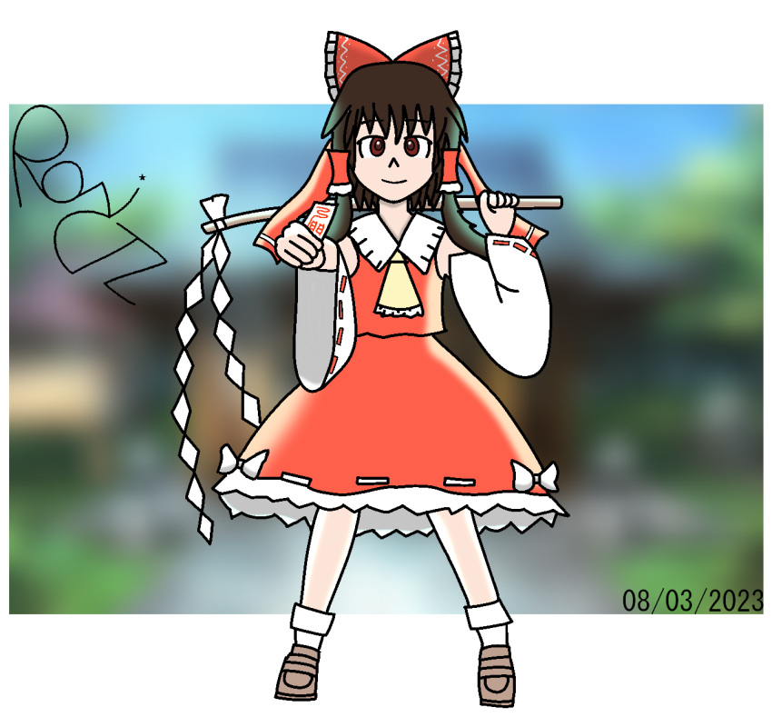 clothed clothing female hi_res human human_only mammal not_furry reimu_hakurei ronictz solo touhou