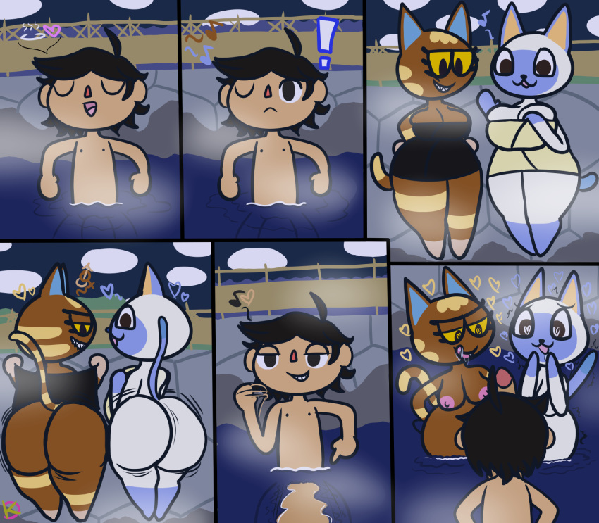 &lt;3 &lt;3_eyes animal_crossing anthro aroused bedroom_eyes big_breasts big_penis breasts butt domestic_cat felid feline felis female genitals group hi_res hot_spring huge_penis human hyper hyper_genitalia hyper_penis imminent_sex katt_(animal_crossing) klutzatdusk licking licking_lips male male/female mammal mitzi_(animal_crossing) narrowed_eyes nintendo penis penis_awe presenting presenting_hindquarters public seductive shaking_butt tongue tongue_out towel towel_only trio villager_(animal_crossing) water wide_hips