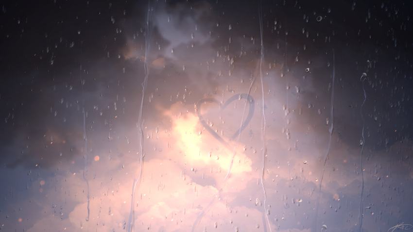 cloud cloudy_sky condensation heart highres no_humans original rain rune_xiao scenery signature sky sky_focus water water_drop window