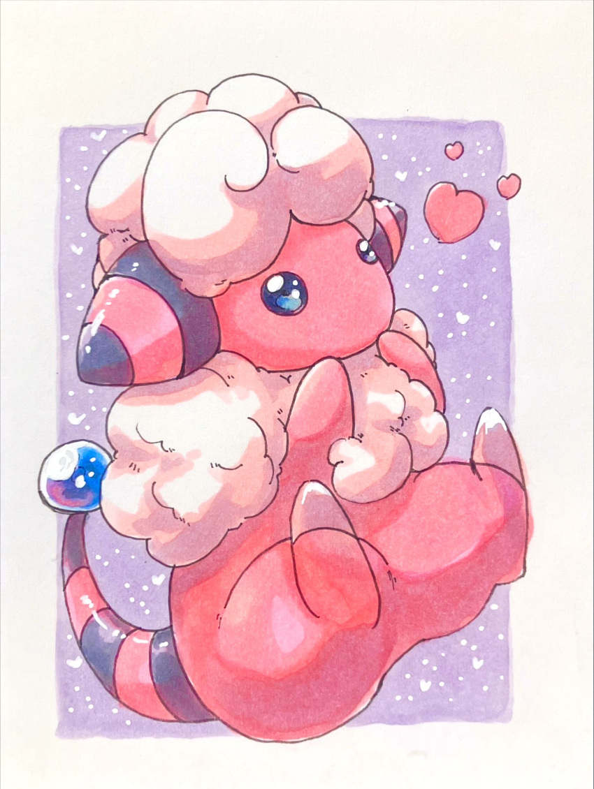 border flaaffy full_body heart highres no_humans outside_border pokemon pokemon_(creature) purple_background ranklby_19 simple_background solo white_border