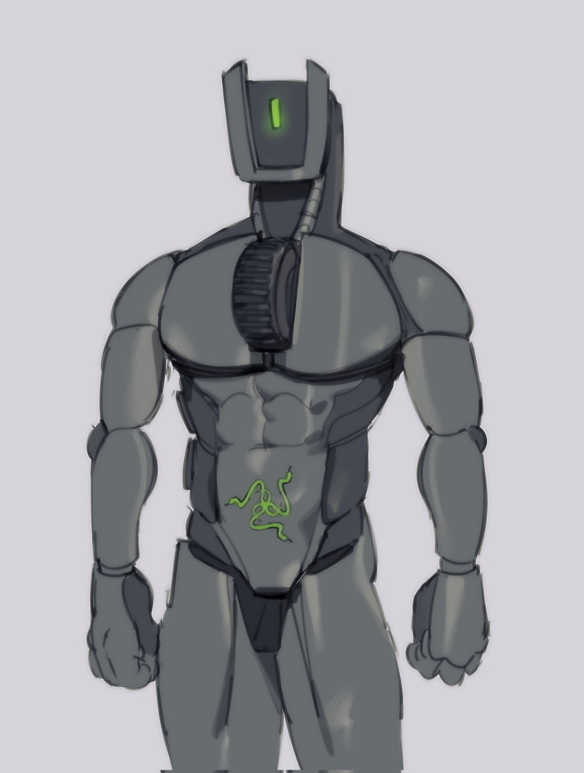 2023 abs animate_inanimate biped computer_mouse digital_media_(artwork) featureless_crotch grey_background grey_body hi_res humanoid kogito machine male muscular muscular_humanoid muscular_male not_furry nude object_humanoid pecs razer robot robot_humanoid simple_background solo