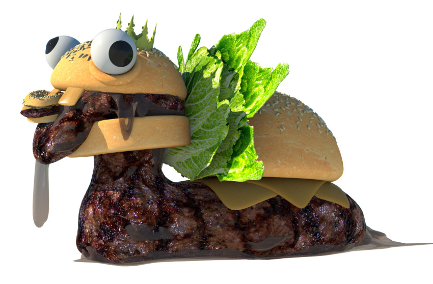 3d_(artwork) ambiguous_gender beef bodily_fluids bread burger burgoo_king_(drawfee) charles_farm cheese crown dairy_products digital_media_(artwork) drawfee_(copyright) drooling feral food food_creature headgear hi_res lettuce meat plant saliva solo vegetable