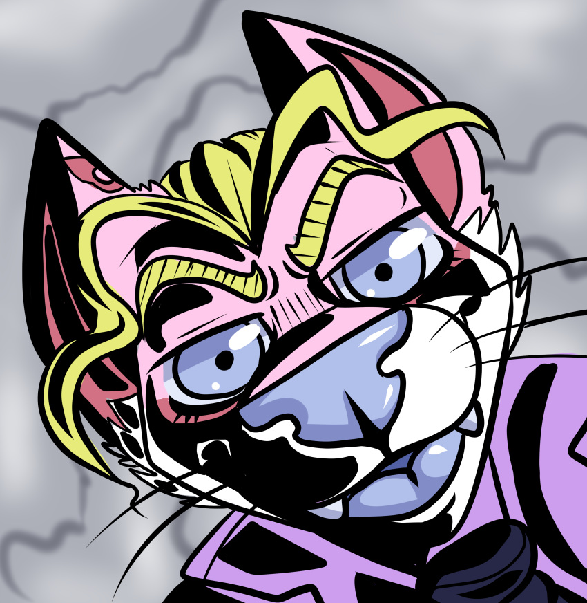 absurd_res alternate_species anime_style anthro domestic_cat felid feline felis furrification hi_res jojo's_bizarre_adventure jojo_pose looking_at_viewer male mammal meme solo starseeker yoshikage_kira