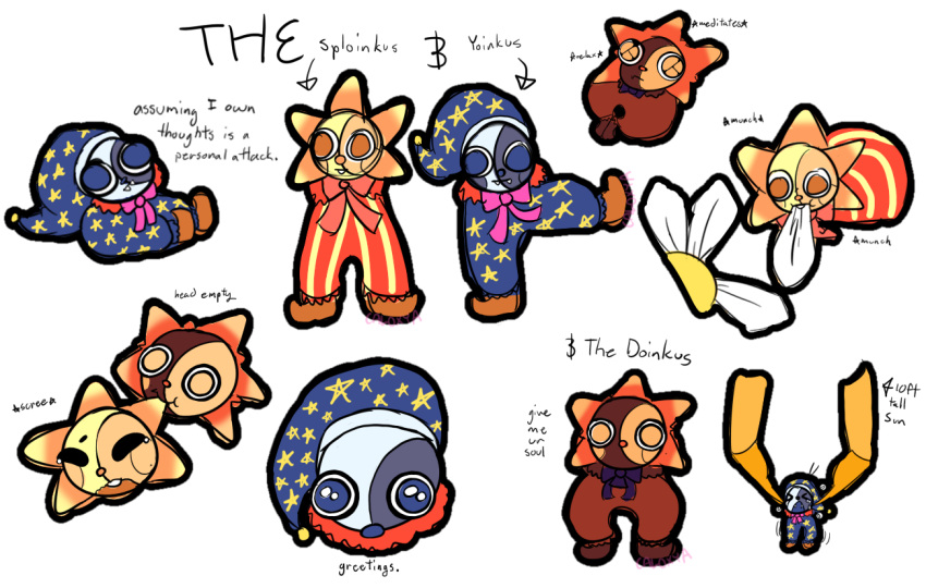 animatronic blank_expression blank_stare caloxya chibi clown colored_sketch cute_eyes daycare_attendant_(fnaf) eclipse_(fnaf) fangs five_nights_at_freddy's five_nights_at_freddy's:_security_breach group humanoid jester machine male meme moon_(fnaf) robot scottgames silly sketch steel_wool_studios sun_(fnaf) teeth trio