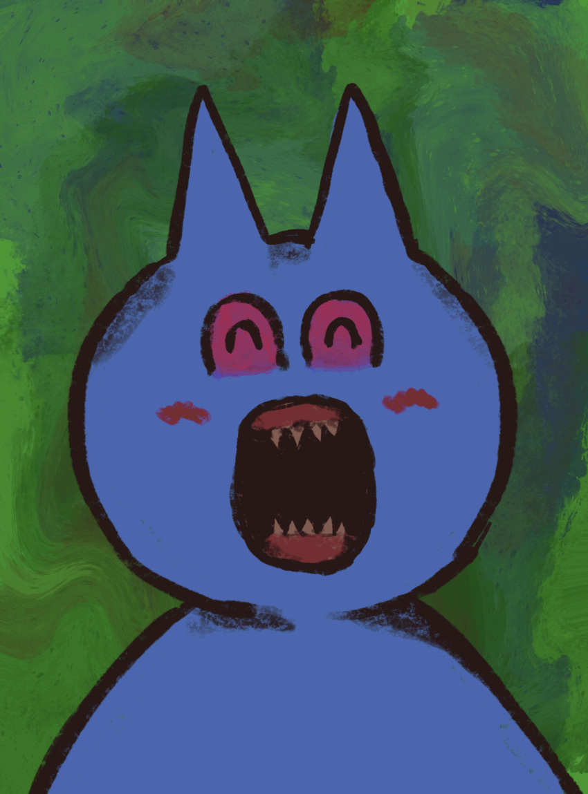 ambiguous_gender animated anthro blue_body blush bone domestic_cat eyes_closed felid feline felis hi_res mammal multi_eye nightmare_fuel open_mouth plasti_(plastiboo) plastiboo prick_ears skull solo teeth toony unusual_eye_placement